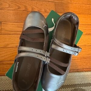 Puma Metallic Charcoal Mary Jane Flats with Dual Straps